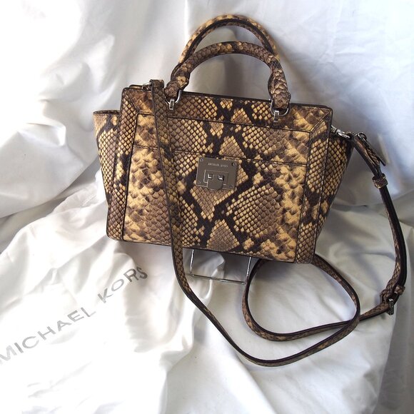 Michael Michael Kors Python Snake Embossed Leather Satchel/Crossbody w/Dustbag - Picture 1 of 16